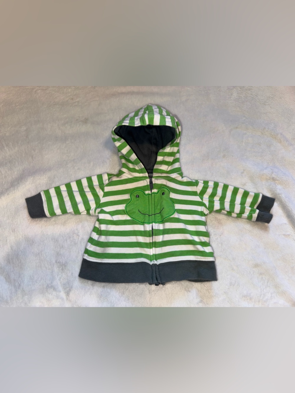 Carter's Green and White Striped Frog Hooded Zip-Up